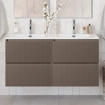 Тумба под раковину без столешницы BelBagno Uno 120 подвесная, 4 ящика, матовая бежевая, с доводчиками