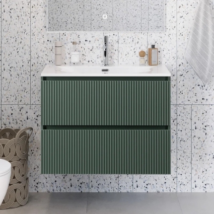 Тумба с раковиной BelBagno Uno-mini 80 подвесная, 2 ящика, матовая еловая, с доводчиками