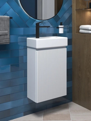 Тумба с раковиной Wellsee WC Area 40 R подвесная, матовая белая, раковина 40x22x10 L глянцевая белая