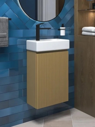 Тумба с раковиной Wellsee WC Area 40 R подвесная, матовая бежевая, раковина 40x22x10 L глянцевая белая