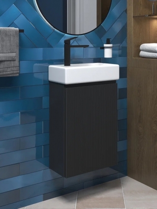 Тумба с раковиной Wellsee WC Area 40 R подвесная, матовая темно-серая, раковина 40x22x10 L глянцевая белая