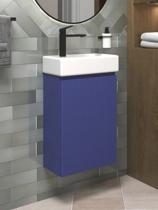 Тумба с раковиной Wellsee WC Area 40 R подвесная, матовая синяя, раковина 40x22x10 L глянцевая белая