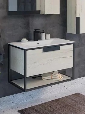 Тумба с раковиной Comforty Бонн 75 подвесная, графит, дуб дымчатый, с раковиной Comforty 75E, матовая, с доводчиками