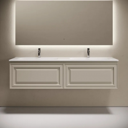 Тумба с раковиной Sancos Very 160 подвесная, beige soft, раковина CN7023, матовая, с ящиками