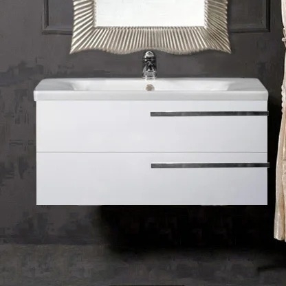 Тумба с раковиной Armadi Art NeoArt 100 white с ручками Luce хром, подвесная, глянцевая