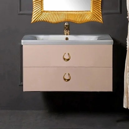 Тумба с раковиной Armadi Art NeoArt 80 капучино с ручками Drop золото, подвесная, глянцевая