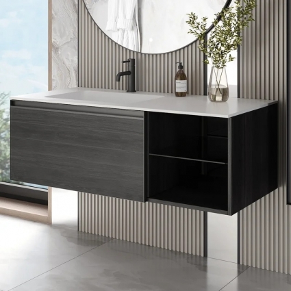 Тумба под раковину без столешницы Armadi Art Quatro 6 120 oak anthracite, профиль anthracite, подвесная, матовая