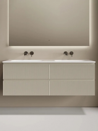 Тумба с раковиной Sancos Snob R 70 beige soft, 2 шт, раковина Ceramicanova Grace с двумя чашами, без отверстий под смеситель, CN7022wx