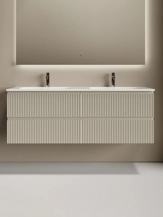 Тумба с раковиной Sancos Snob R 70 beige soft, 2 шт, раковина Ceramicanova Grace с двумя чашами и отверстиями под смеситель CN7022, подвесная, с ящиками