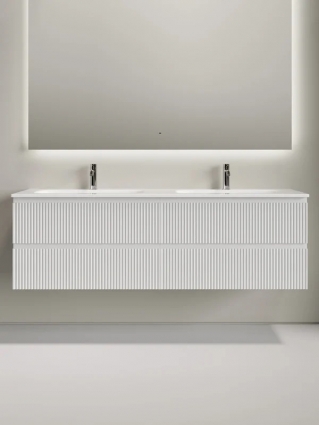Тумба с раковиной Sancos Snob R 80 bianco, 2 шт, раковина Ceramicanova Grace с двумя чашами и отверстиями под смеситель CN7023, подвесная, матовая