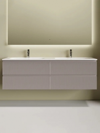 Тумба с раковиной Sancos Snob R 80 doha soft, 2 шт, раковина Ceramicanova Grace с двумя чашами и отверстиями под смеситель CN7023, подвесная, матовая