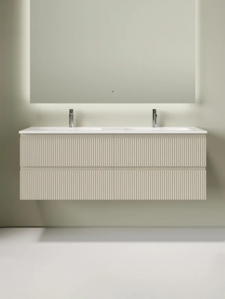 Тумба с раковиной Sancos Snob T 70 beige soft, 2 шт, раковина Ceramicanova Grace CN7022 с двумя чашами, с отверстиями под смеситель