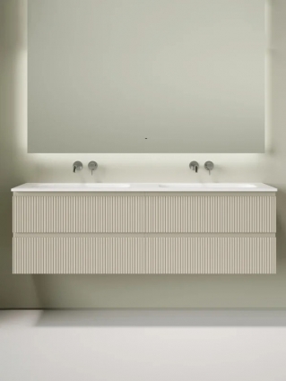 Тумба с раковиной Sancos Snob T 80 beige soft, 2 шт, раковина Ceramicanova Grace CN7023wx с двумя чашами, без отверстий под смеситель
