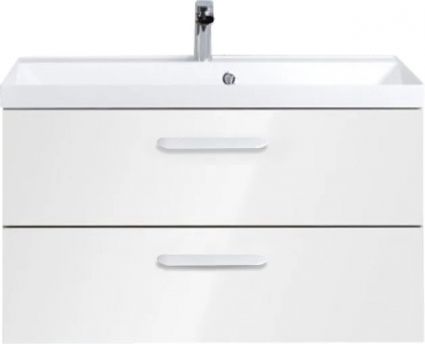 Тумба с раковиной BelBagno Aurora 90 bianco lucido, ручки белый глянец, подвесная, с ящиками