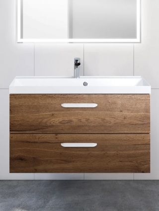Тумба с раковиной BelBagno Aurora 90 rovere tabacco, ручки белый глянец, подвесная, матовая