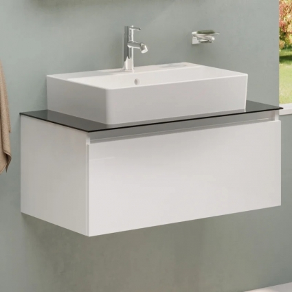 Тумба с раковиной VitrA Nuo 80 белая, подвесная, глянцевая, с доводчиками