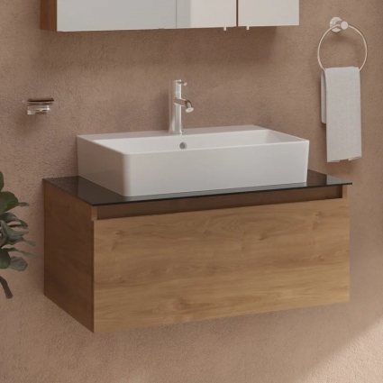 Тумба с раковиной VitrA Nuo 80 золотой дуб, подвесная, глянцевая