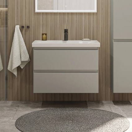 Тумба с раковиной Sanstar Riana 80 подвесная, grey, раковина Moduo 80, матовая, с ящиками