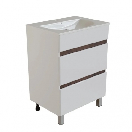 Mixline Тумба д/ванной "БРИКС-60" 2 ящ. белый/дуб вотан под рак."Breeze 60" меб. (Sanita Luxe) (ПВХ)(разбор) напольная, с ящиками