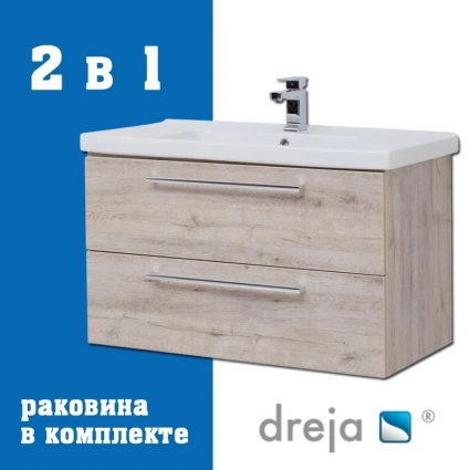 Тумба с раковиной Dreja Gio 80 подвесная, дуб кантри, матовая, с доводчиками