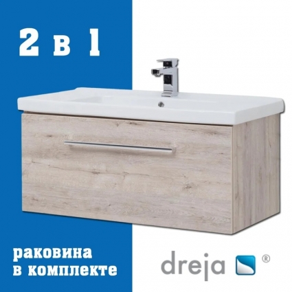 Тумба с раковиной Dreja Big Inn 100 подвесная, дуб кантри, матовая, с доводчиками