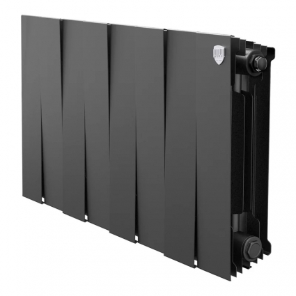 Радиатор биметаллический секционный Royal Thermo PianoForte 300 8 секций, дизайнерский, боковое проходное подключение, черный, на площадь 13 кв.м.