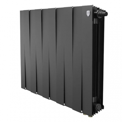 Радиатор биметаллический секционный Royal Thermo PianoForte 500 VR80 10 секций, дизайнерский, нижнее правое подключение, черный, на площадь 24 кв.м.