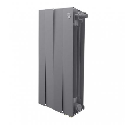 Радиатор биметаллический секционный Royal Thermo PianoForte 500 VR80 4 секции, дизайнерский, нижнее правое подключение, серебристый, на площадь 9 кв.м., серебро