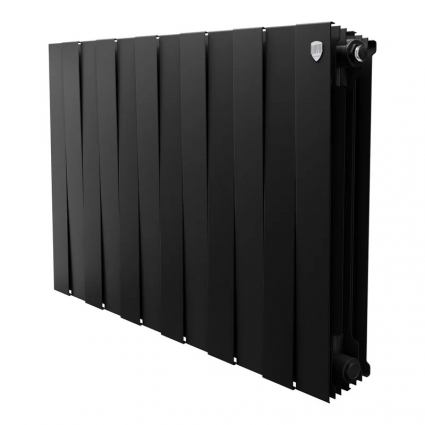 Радиатор биметаллический секционный Royal Thermo PianoForte 500 12 секций, дизайнерский, боковое проходное подключение, черный, на площадь 28 кв.м.