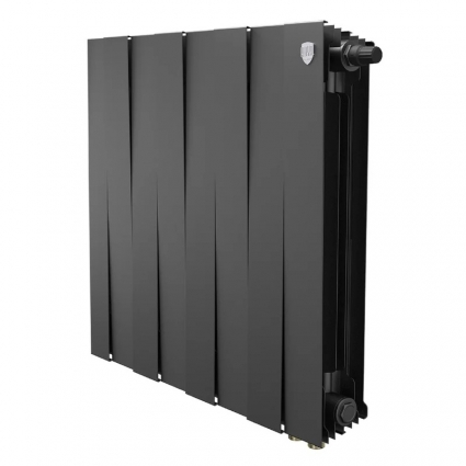 Радиатор биметаллический секционный Royal Thermo PianoForte 500 VR80 8 секций, дизайнерский, нижнее правое подключение, черный, на площадь 19 кв.м.