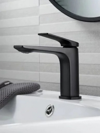 Cмеситель для раковины Knotlor KN-70/BL, черный, однорычажный, длина излива 12.6 см