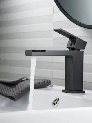 Cмеситель для раковины Knotlor KN-20/BL, черный, однорычажный, длина излива 13.6 см