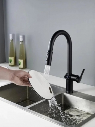 Knotlor Cмеситель для кухни с индикатором температуры Кnotlor KN-100/BL, черный, однорычажный, длина излива 17.5 см