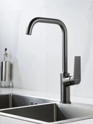 Knotlor Cмеситель для кухни Кnotlor KN-61/GM, вороненая сталь, однорычажный, серый