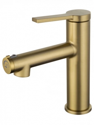 Смеситель для раковины Wonzon & Woghand WW-H1017-BG брашированное золото, с функцией полоскания рта, однорычажный, длина излива 11.2 см