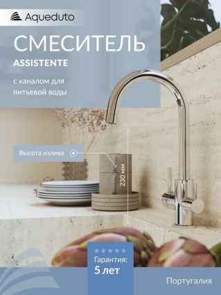 Смеситель для кухни Aqueduto Assistente ASI0100 хром однорычажный, длина излива 16.5 см