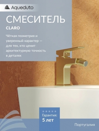 Смеситель для биде Aqueduto Claro CLA0550 шлифованное золото однорычажный, длина излива 10.1 см