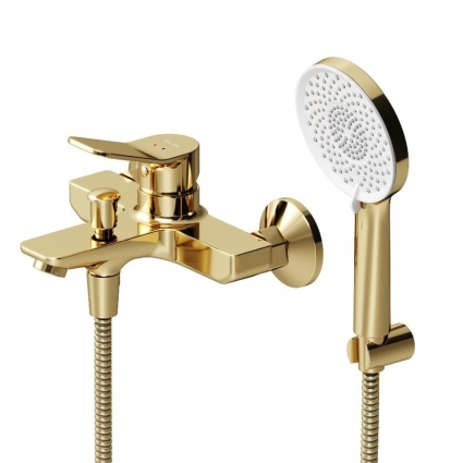 Смеситель для ванны с душем Am.Pm X-Joy F85A15099 золото, однорычажный, длина излива 16.4 см