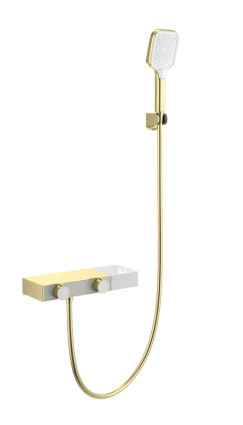 Термостатический смеситель Wonzon & Woghand WW-B2551-BG для ванны с душем, брашированное золото, термостат, длина излива 8.5 см