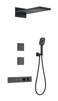Душевой комплект Wonzon & Woghand WW-D4538-A-MB С ВНУТРЕННЕЙ ЧАСТЬЮ, матовый черный, шланг 150 см
