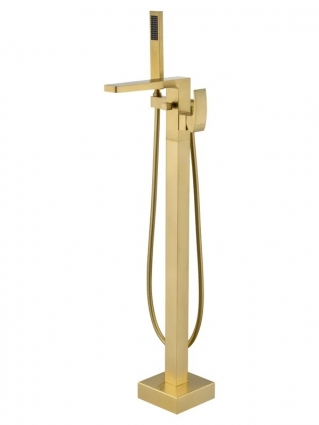 Напольный смеситель для ванны с душем Wonzon & Woghand Fit WW-88649009-BG С ВНУТРЕННЕЙ ЧАСТЬЮ, брашированное золото, однорычажный, длина излива 22 см