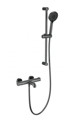 Термостатический смеситель Wonzon & Woghand WW-C2006-A-BGG для ванны с душем, темный графит, термостат, длина излива 18.3 см