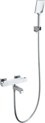 Термостатический смеситель Wonzon & Woghand Stay WW-B2026-A1-CR для ванны с душем, хром, термостат, длина излива 19.1 см