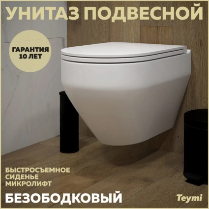 Унитаз подвесной Teymi Demi T40208 белый, 34.5x50 см