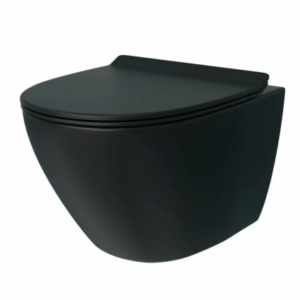 Унитаз подвесной Teymi Lina Pro T40114 Vortex Black безободковый, сиденье микролифт, матовый черный, 36x49 см