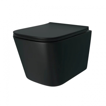 Унитаз подвесной Teymi Helmi Vortex Black безободковый, с микролифтом, матовый черный, 33.5x52 см
