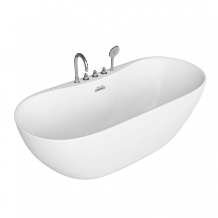 Акриловая ванна Grossman Classic GR-12501-1 160x75 см, отдельностоящая, белая, овальная, со смесителем, с донным клапаном, объем 270 л.