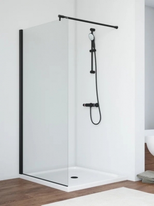Душевая перегородка Vegas Glass Eaf Novo h2000 96 02М 01 профиль матовый черный, стекло прозрачное в современном стиле