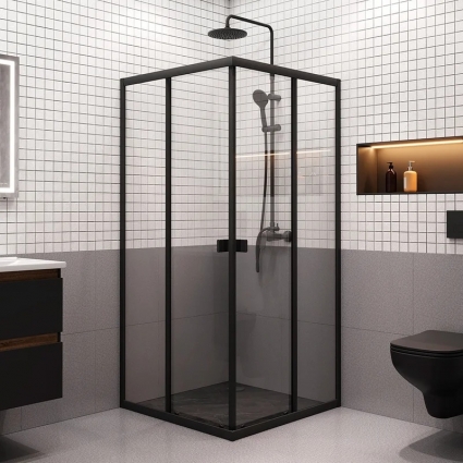 Душевой уголок Am.Pm Sense W76G-403-9090-BT 90х90 см, профиль черный, стекло прозрачное, квадратный, двери раздвижные