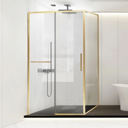 Душевой уголок Vincea Slim Soft VSR-1SS1015CLG 150х100, профиль брашированное золото, стекло прозрачное, прямоугольный, двери раздвижные